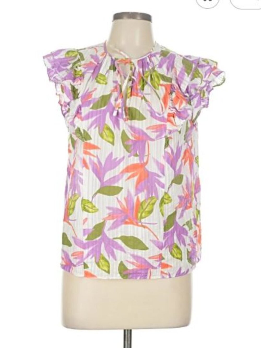 Ramy Brooks Orla Floral Top Large Multicolor Ruffle Sleeveless Blouse Cotton - Picture 3 of 10